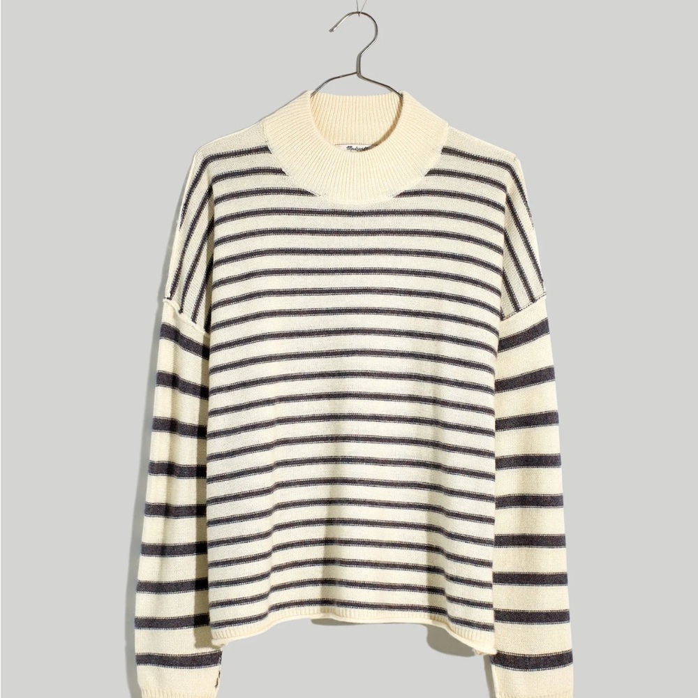 Stripe-Play Mockneck Pullover Sweater